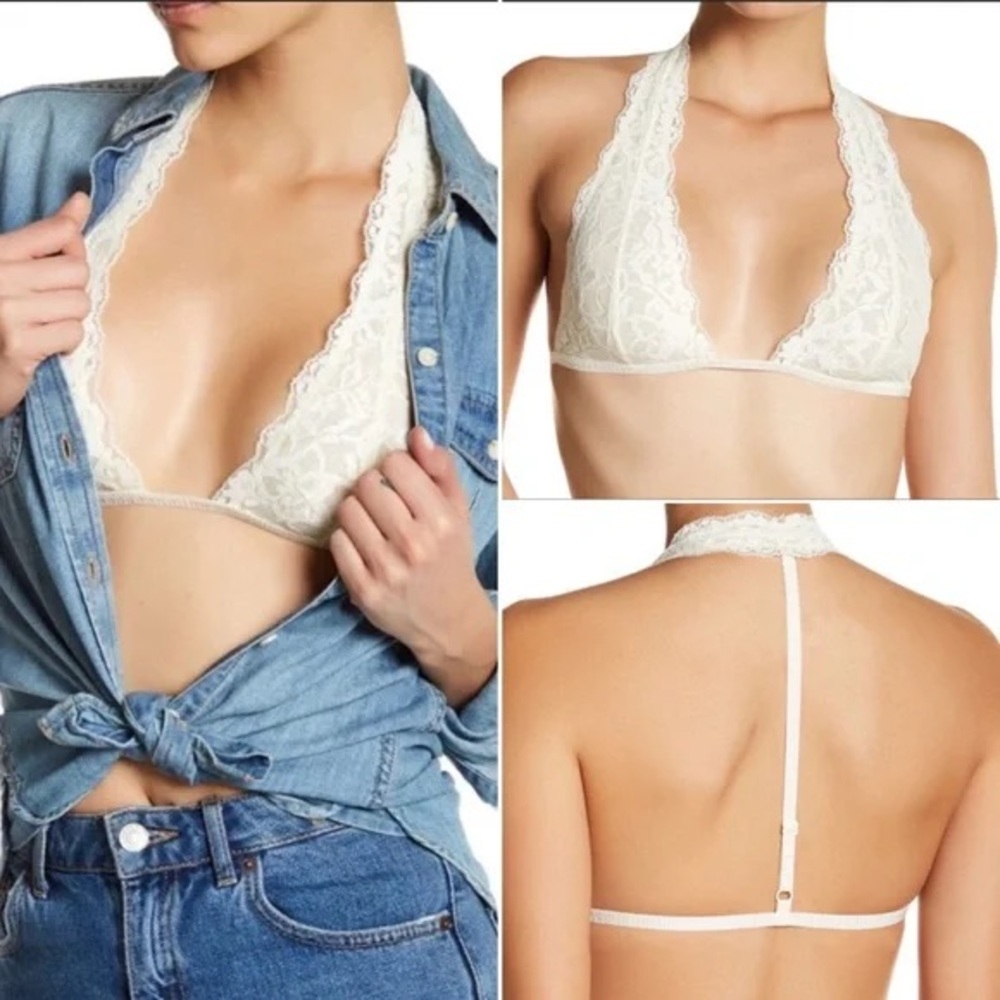 Free People Truly Madly Deeply Lace Halter Cream Bralette
